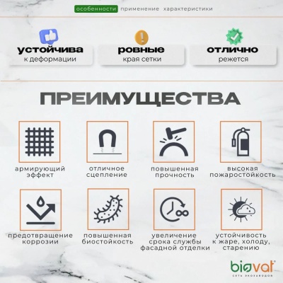 Сетка стеклотканевая фасадная 4,5*4,5мм 160г/м2 1*50м BIOVAT PLASTER F-1800